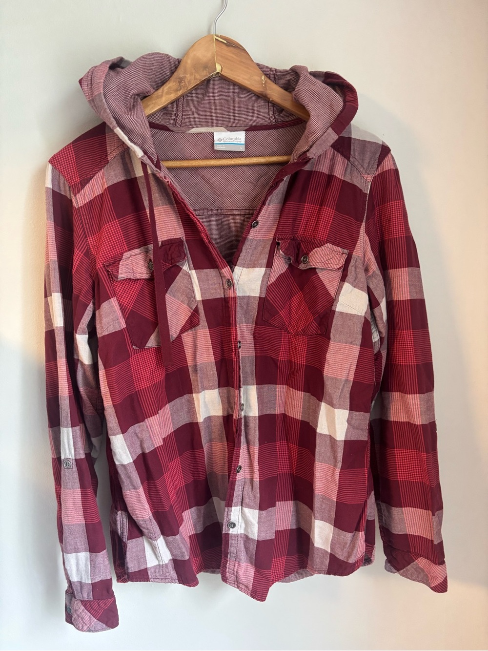 Columbia Times Two Hooded Shirt - Women's Lightweight Red Plaid Jacket Large
